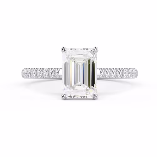 Lab Grown Diamonds Emerald Cathedral Pavé Setting in White Gold (Main View)