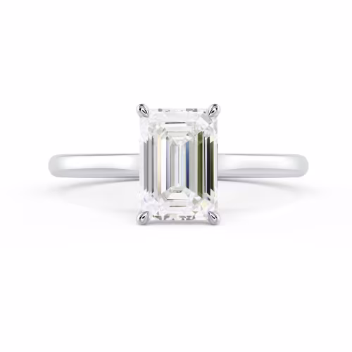 White Gold Emerald Trellis Solitaire featuring Synthetic Diamonds (Main View)