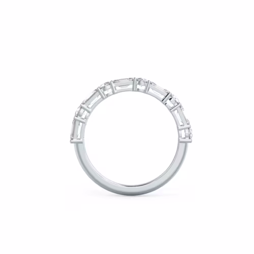 High Quality 1.3 ct Man Made Diamonds set in 18k White Gold Emerald and Round East-West Half Band (Profile View)
