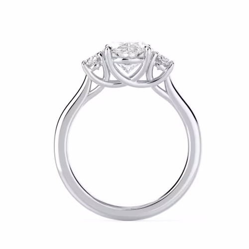 Hand Selected Lab Diamonds set in White Gold Oval Three Stone Setting (Profile View)