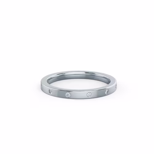 White Gold Petite Flat Flush Set Half Band featuring Round Diamonds (Main View)