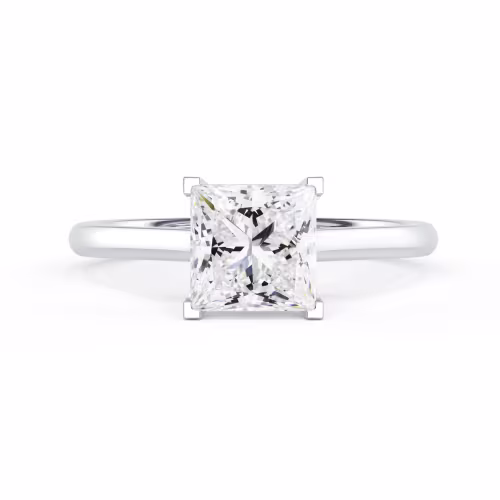 Lab Grown Diamonds set in White Gold Princess Cathedral Solitaire Diamond Engagement Ring (Main View)