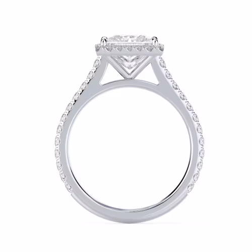 Lab Diamonds set in White Gold Princess Halo Pavé Setting (Profile View)