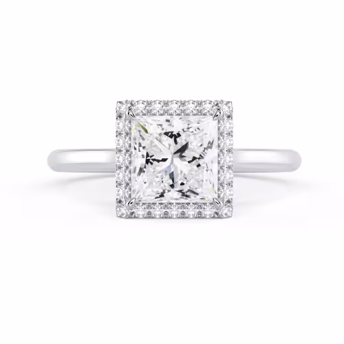 Hand Selected Lab Diamonds set in White Gold Princess Single Halo Diamond Engagement Ring (Main View)