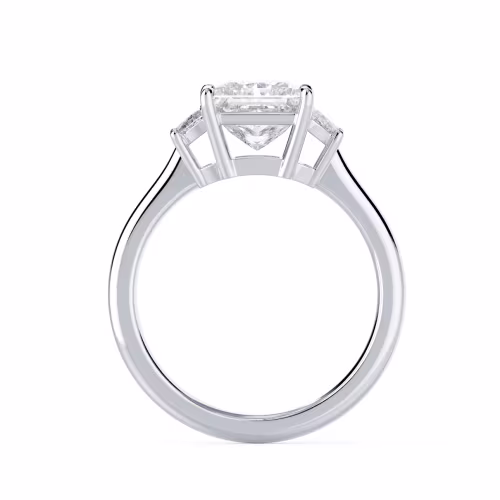 Man Made Diamonds Princess and Half Moon Setting in White Gold (Profile View)