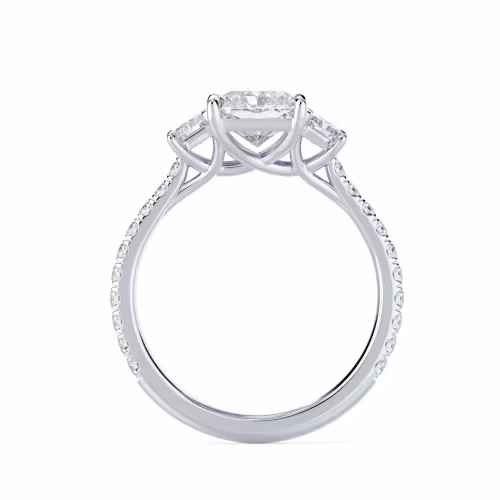 Diamonds Radiant Three Stone Pavé Setting in White Gold (Profile View)