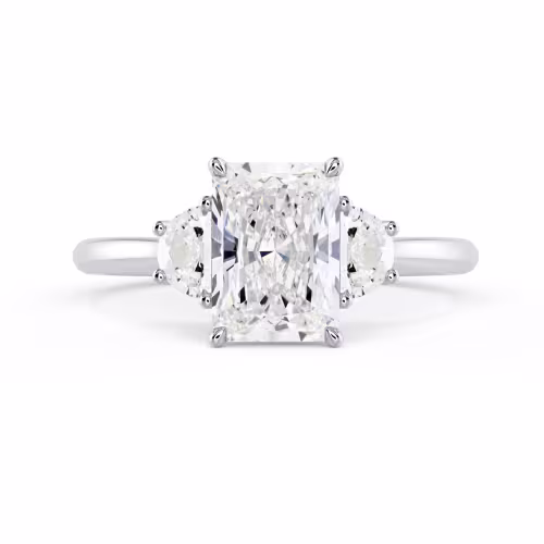 High Quality Created Diamonds set in White Gold Radiant and Half Moon Setting (Main View)