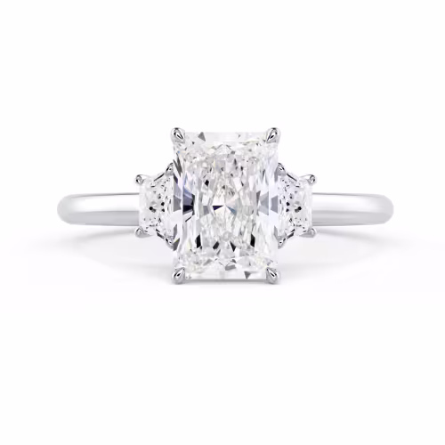 Synthetic Diamonds Radiant and Trapezoid Setting in White Gold (Main View)