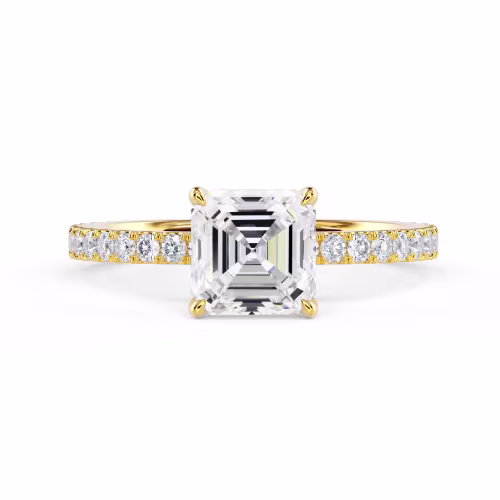 Hand Selected Lab Diamonds set in Yellow Gold Asscher Classic Four Prong Pavé Setting (Main View)