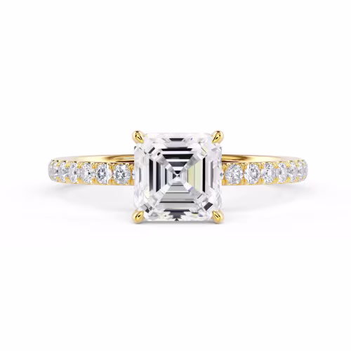 Diamonds Asscher Petite Four Prong Pavé Diamond Engagement Ring in Yellow Gold (Main View)