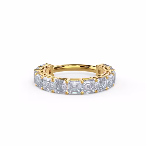 18k Yellow Gold Asscher Cut Diamond Three Quarter Band featuring 4.0 Carat Diamonds (Main View)