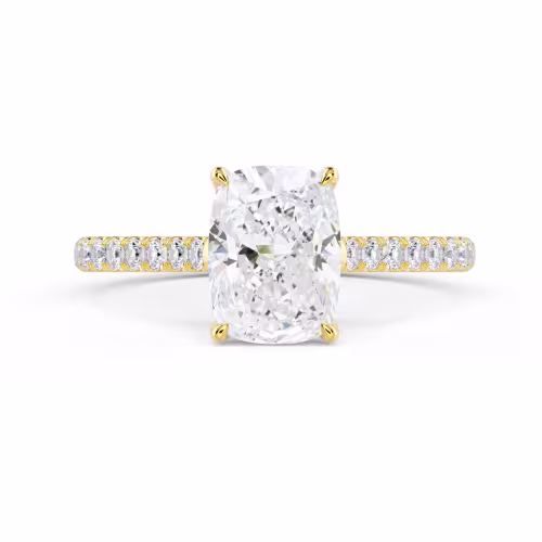 Lab Diamonds Cushion Cathedral Pavé Diamond Engagement Ring in Yellow Gold (Main View)