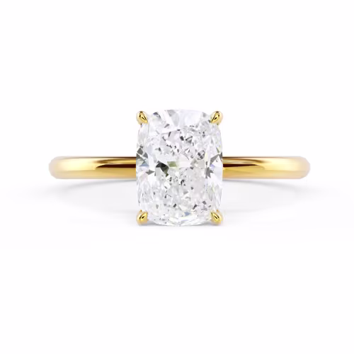 Created Diamonds set in Yellow Gold Cushion Petite Four Prong Solitaire Diamond Engagement Ring (Main View)