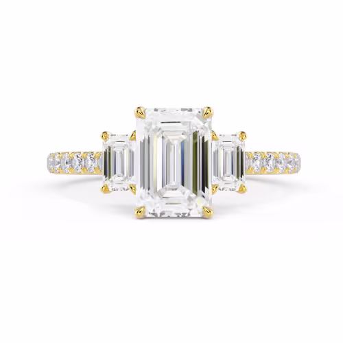 Yellow Gold Emerald Three Stone Pavé Setting featuring Exceptional Quality Diamonds (Main View)