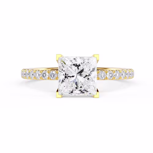 Yellow Gold Princess Classic Four Prong Pavé Setting featuring Lab Diamonds (Main View)