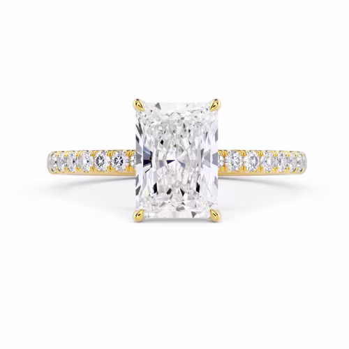 Yellow Gold Radiant Petite Four Prong Pavé Diamond Engagement Ring featuring Diamonds (Main View)