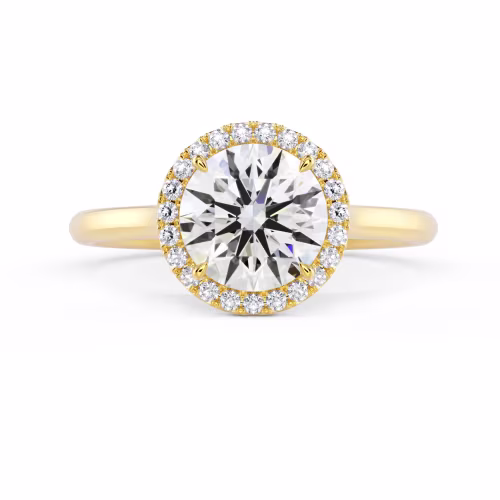 Diamonds set in Yellow Gold Round Single Halo Diamond Engagement Ring (Main View)