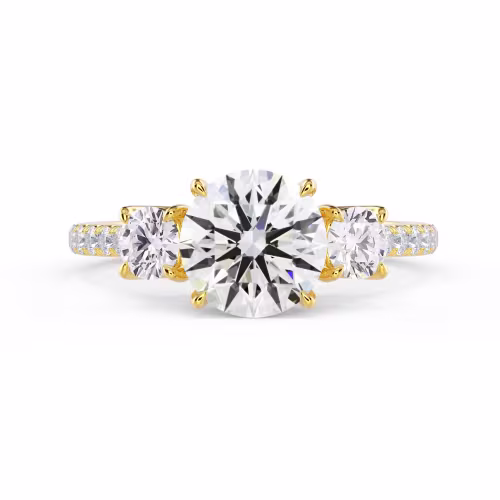 Exceptional Quality Lab Diamonds set in Yellow Gold Round Three Stone Pavé Setting (Main View)