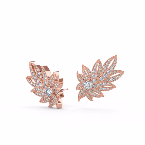 Round Brilliant Lab Diamonds set in 14k Rose Gold Feather Earring Jackets (Main View)