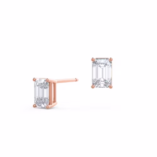 1.4 Carat Diamonds set in Rose Gold Emerald Cut Stud Earrings (Main View)