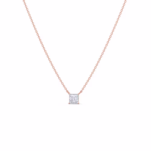 0.7 ct Synthetic Diamonds set in 14k Rose Gold Floating Princess Cut Diamond Pendant (Main View)