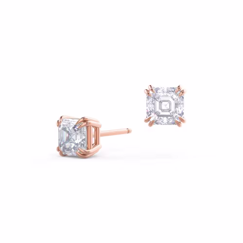 1.4 Carat Lab Diamonds set in 14k Rose Gold Asscher Stud Earrings (Main View)