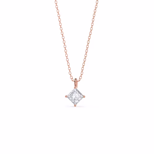 High Quality 0.7 Carat Lab Diamonds set in 14k Rose Gold Princess Cut Diamond Pendant (Main View)