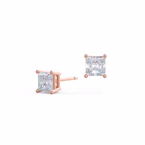 1.0 Carat Diamonds set in 14 Karat Rose Gold Radiant Diamond Stud Earrings (Main View)