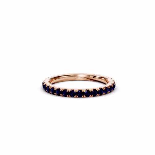 synthetic sapphire round u pavé eternity band in rose gold perspective view