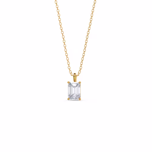 1.0 ct Man Made Diamonds set in 14k Yellow Gold Classic Emerald Pendant (Main View)