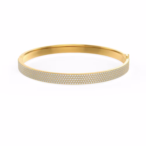 Round Diamonds set in Yellow Gold Pavé Diamond Bangle (Main View)