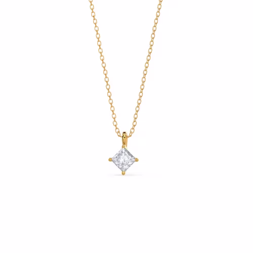 High Quality 0.5 ct Diamonds set in 14k Yellow Gold Princess Cut Diamond Pendant (Main View)