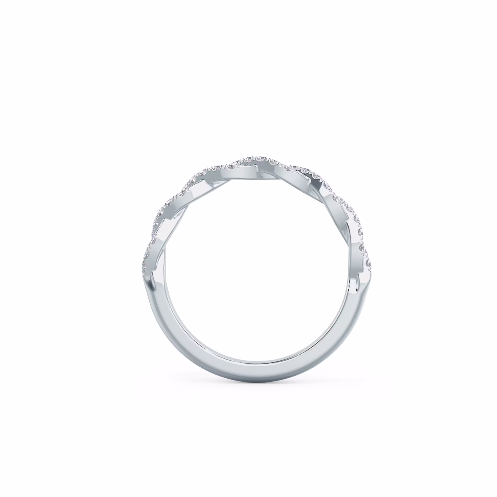 0.2 Carat Round Created Diamonds set in 18k White Gold Infinity Twisting Full Half Band (Profile View)