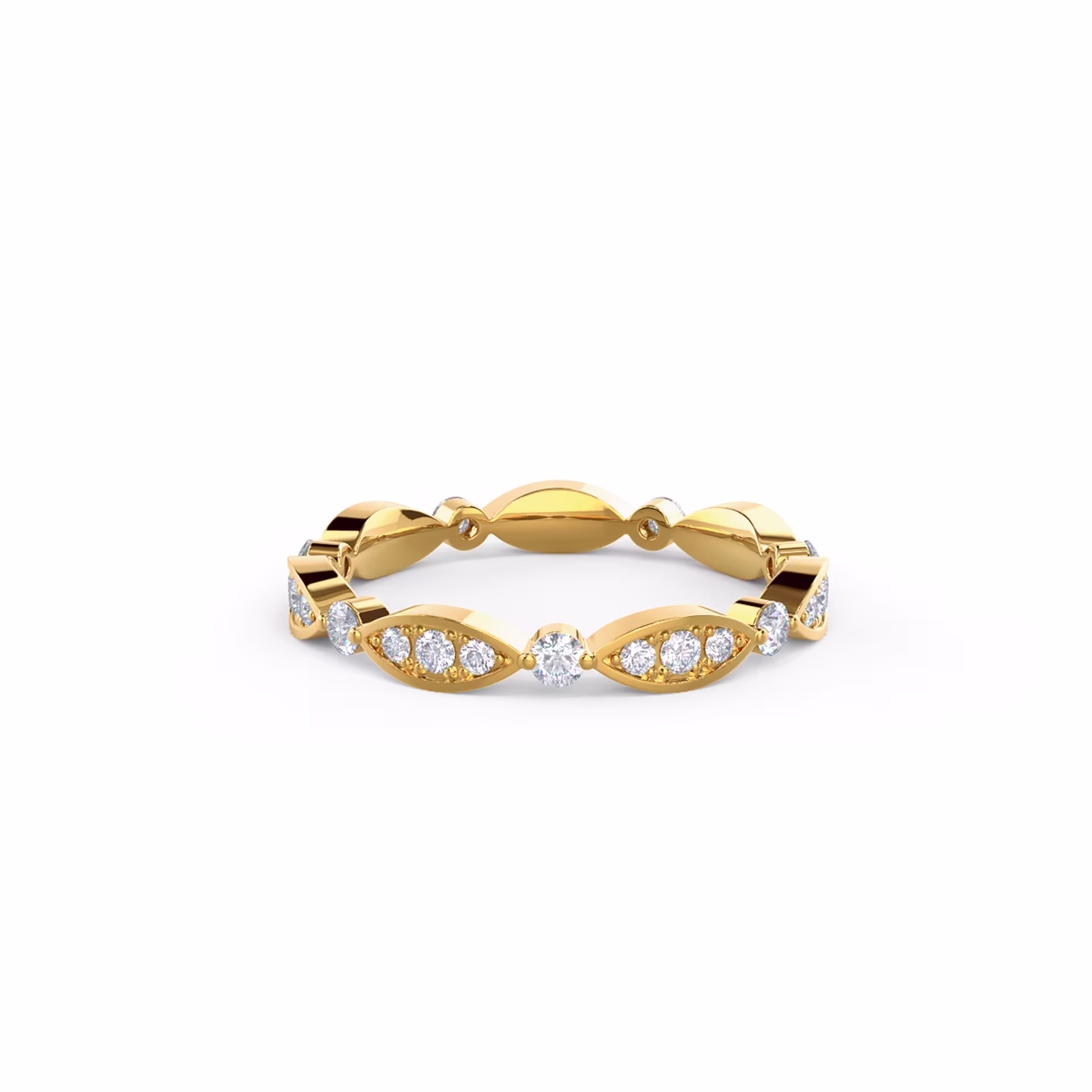 0.45 Carat Round Brilliant Lab Created Diamonds set in 14k Yellow Gold Leaf Eternity Band (Main View)