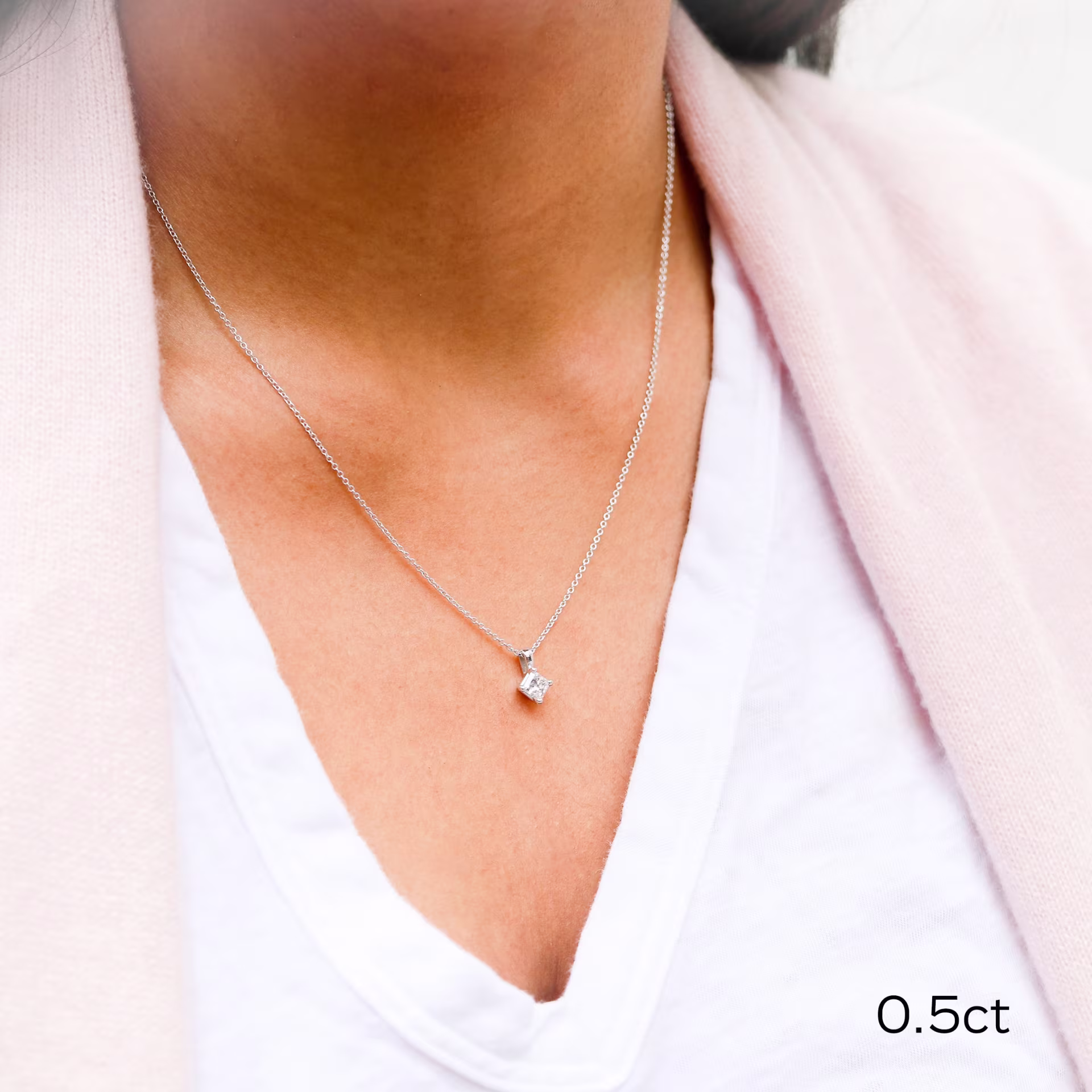 Classic Collection princess cut pendant necklace in white gold made with lab made diamonds half ct ADA Diamonds design ad design 282