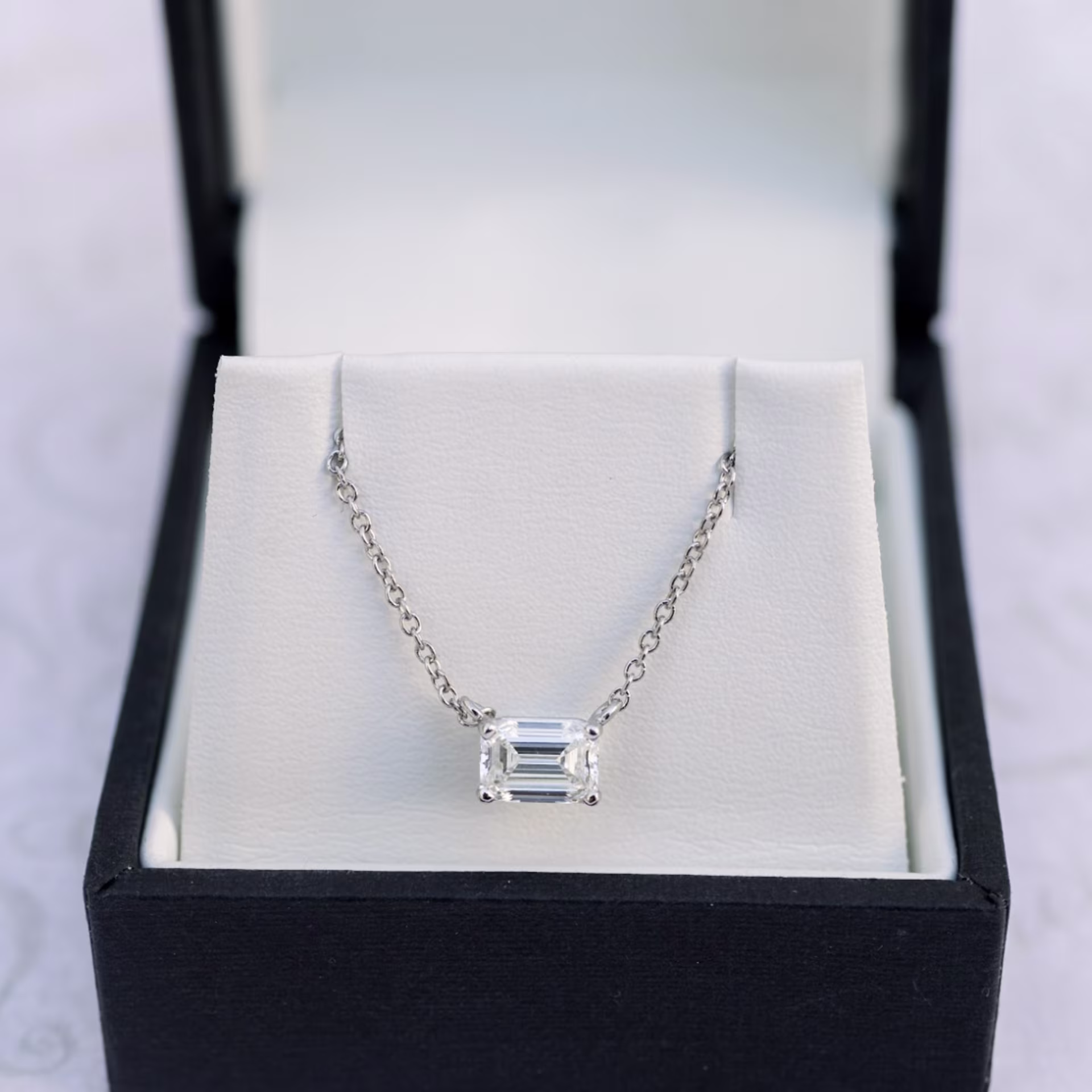 0.7 Carat Diamonds set in White Gold East-West Emerald Cut Pendant (Main View)