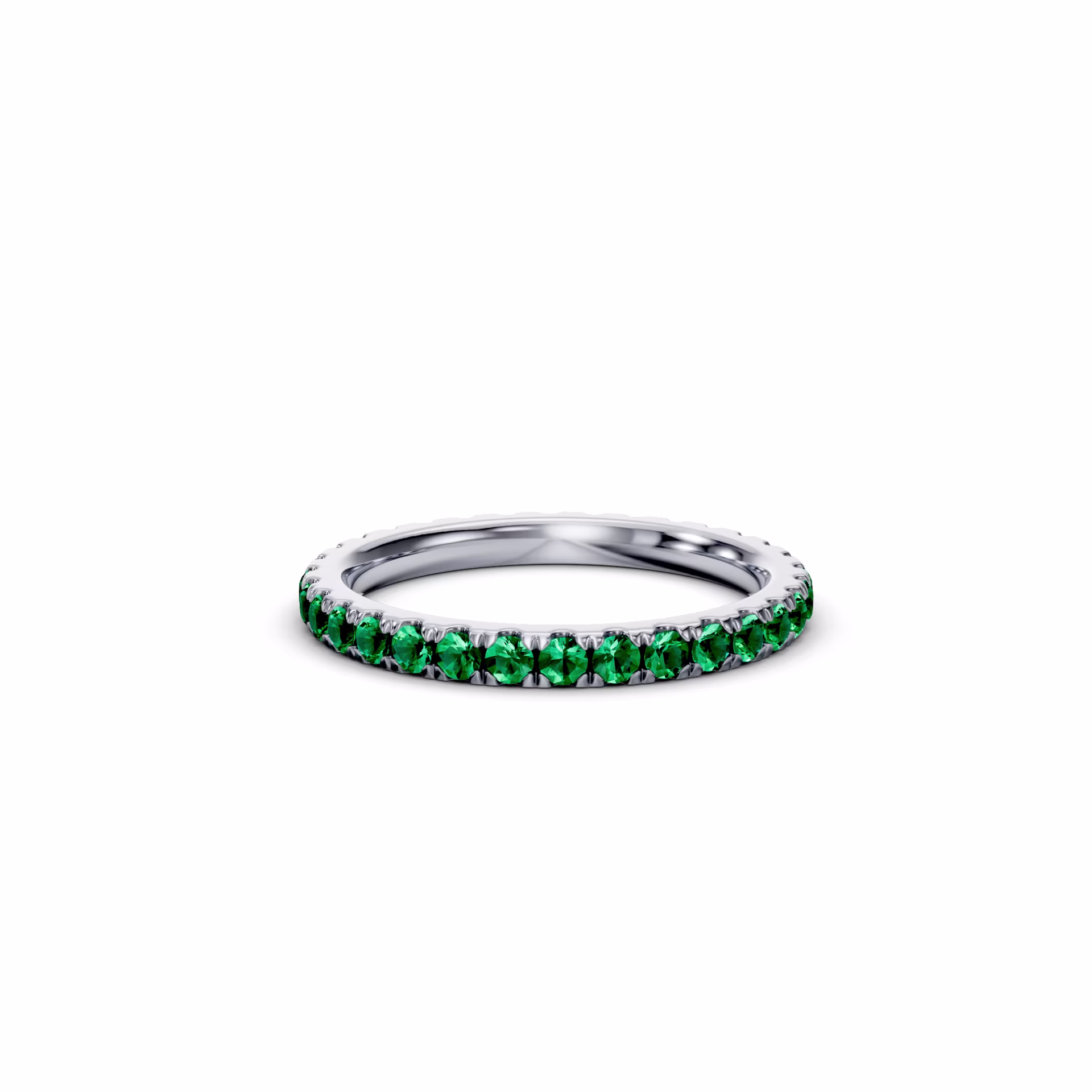 Synthetic Emeralds in U Pave Eternity Band White Gold(Main View)