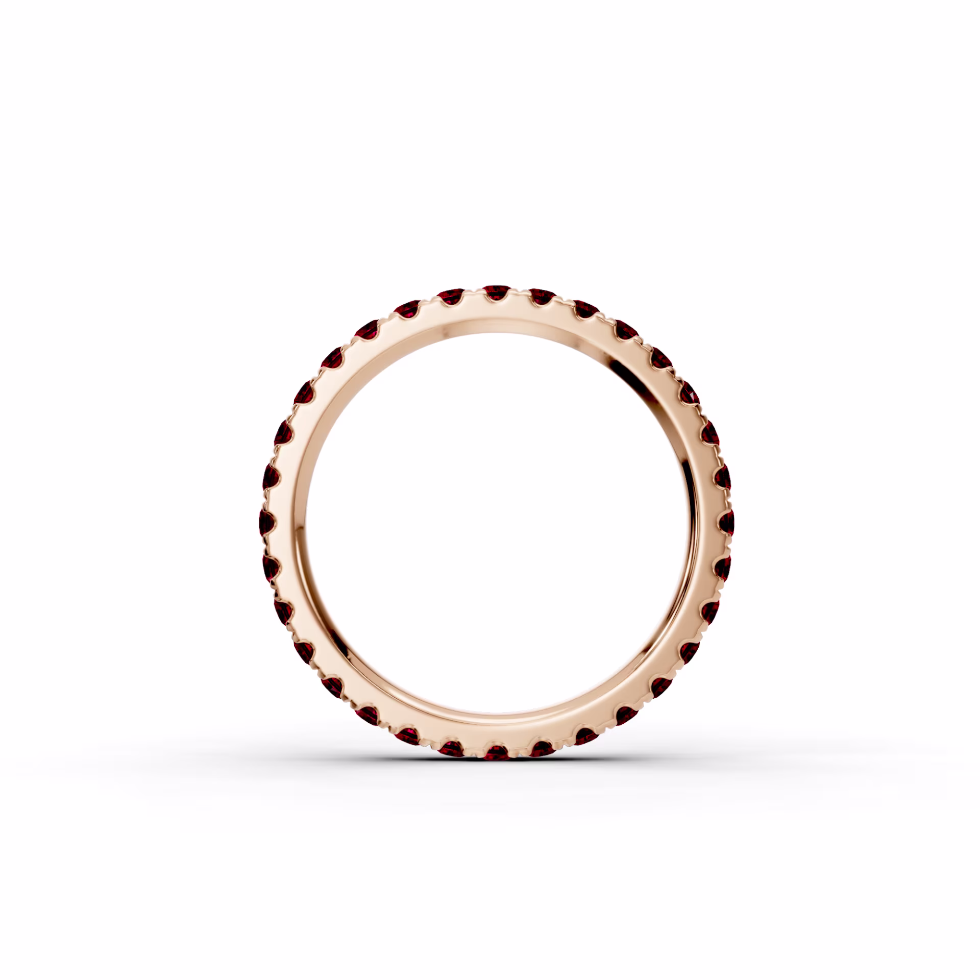 Exceptional Quality Round Ruby U Pavé Eternity Band in 14k Rose Gold(Profile View)