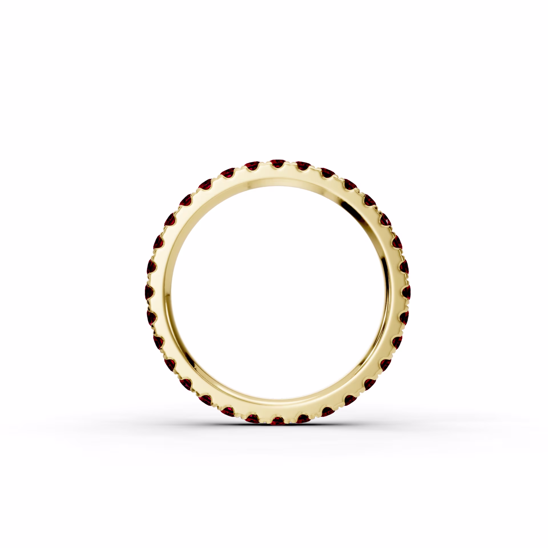 Round Ruby U Pavé Eternity Band in 14k Yellow Gold(Profile View)