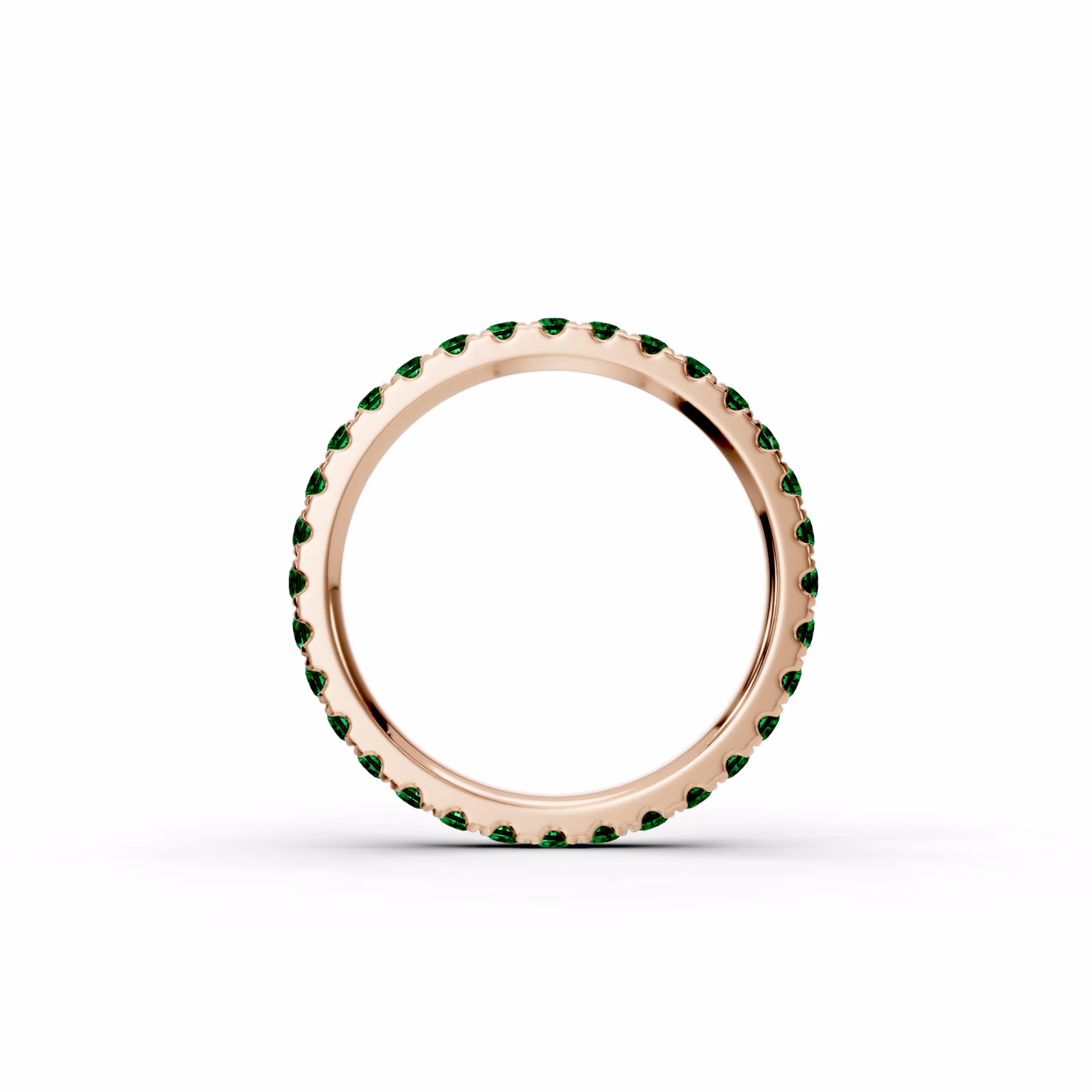 0.8ctw Round Emerald U Pavé Eternity Band in 14k Rose Gold (Profile View)