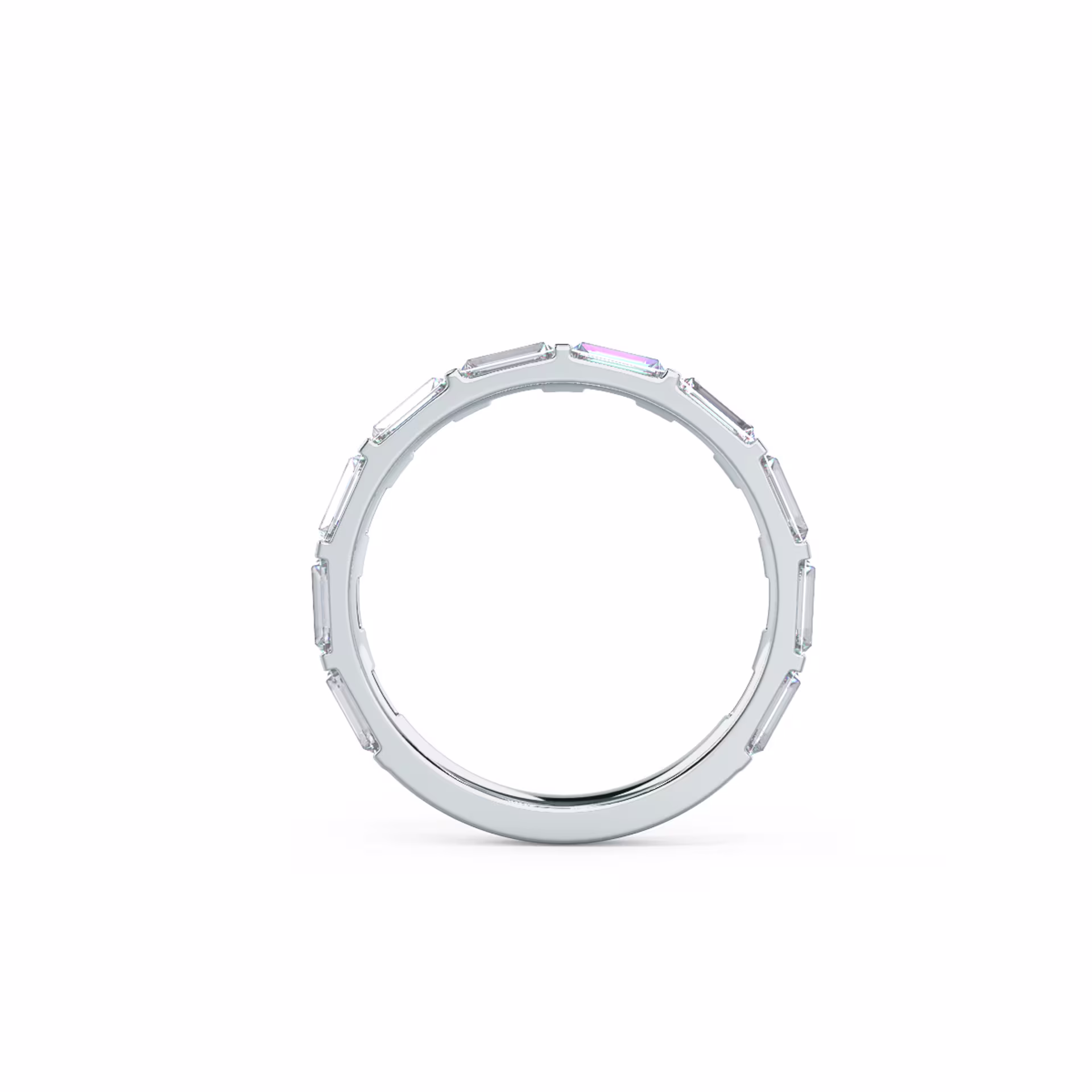 Exceptional Quality 1.1 Carat Synthetic Diamonds Baguette East-West Three Quarter Band in 18k White Gold (Profile View)