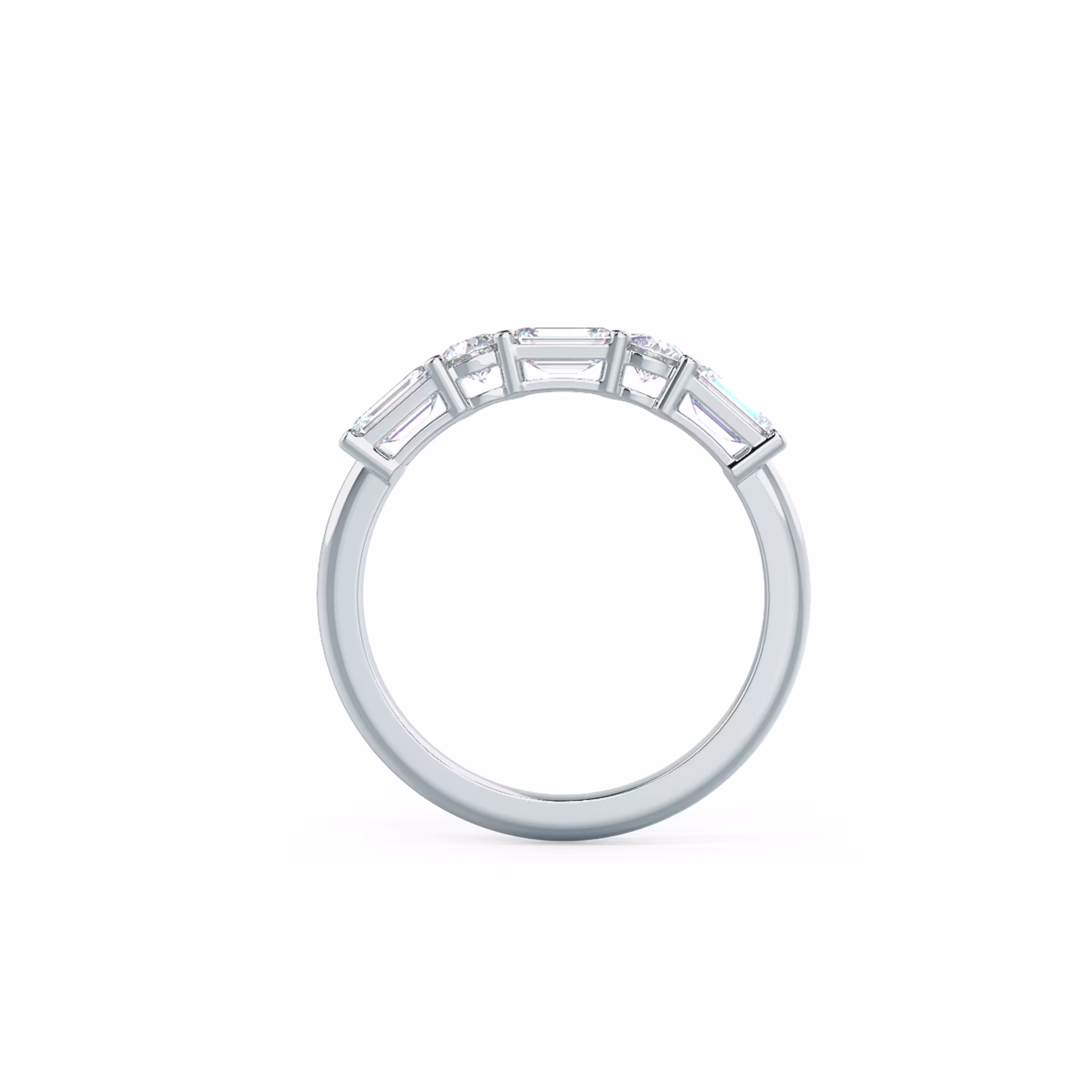 18k White Gold Emerald and Round East-West Five Stone featuring 1.15 ct Diamonds (Profile View)