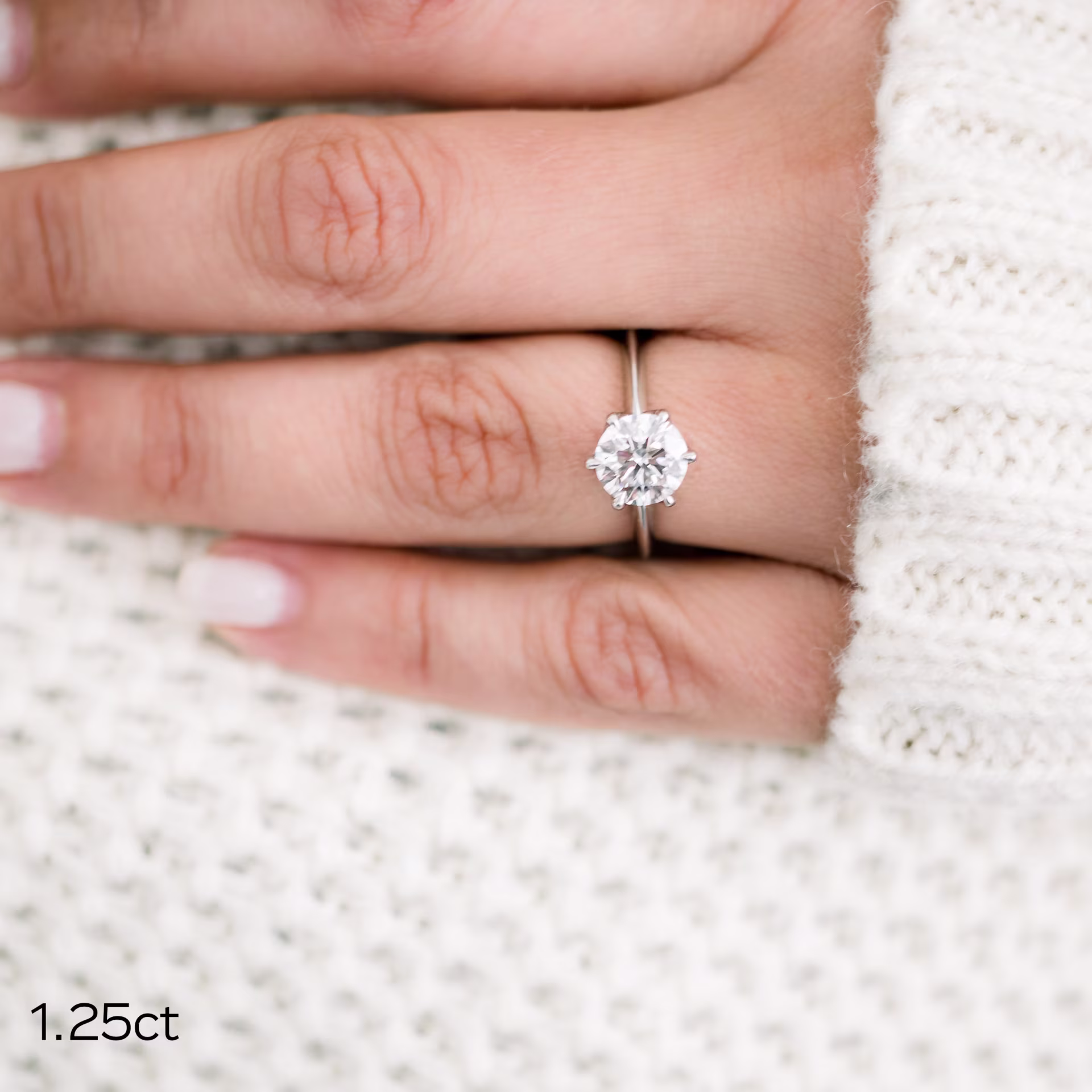 Platinum Floral Basket Solitaire Diamond Engagement Ring featuring 1.25 Carat Lab Diamonds (Main View)