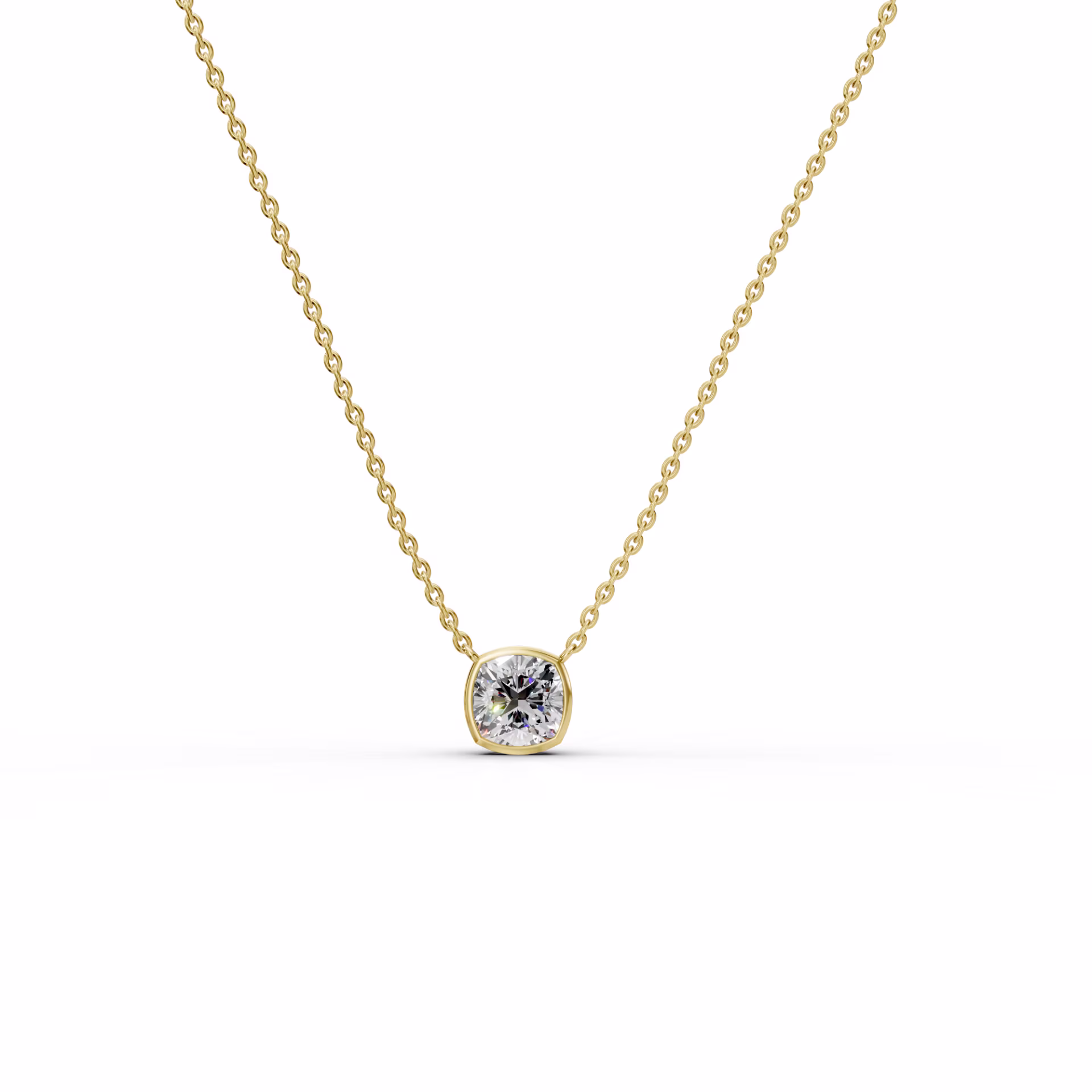 Exceptional Quality 1.5 Carat Man Made Diamonds set in 14kt Yellow Gold 1.5ctw Single Bezel Set Cushion Diamond Pendant in 14k Yellow Gold (Main View)