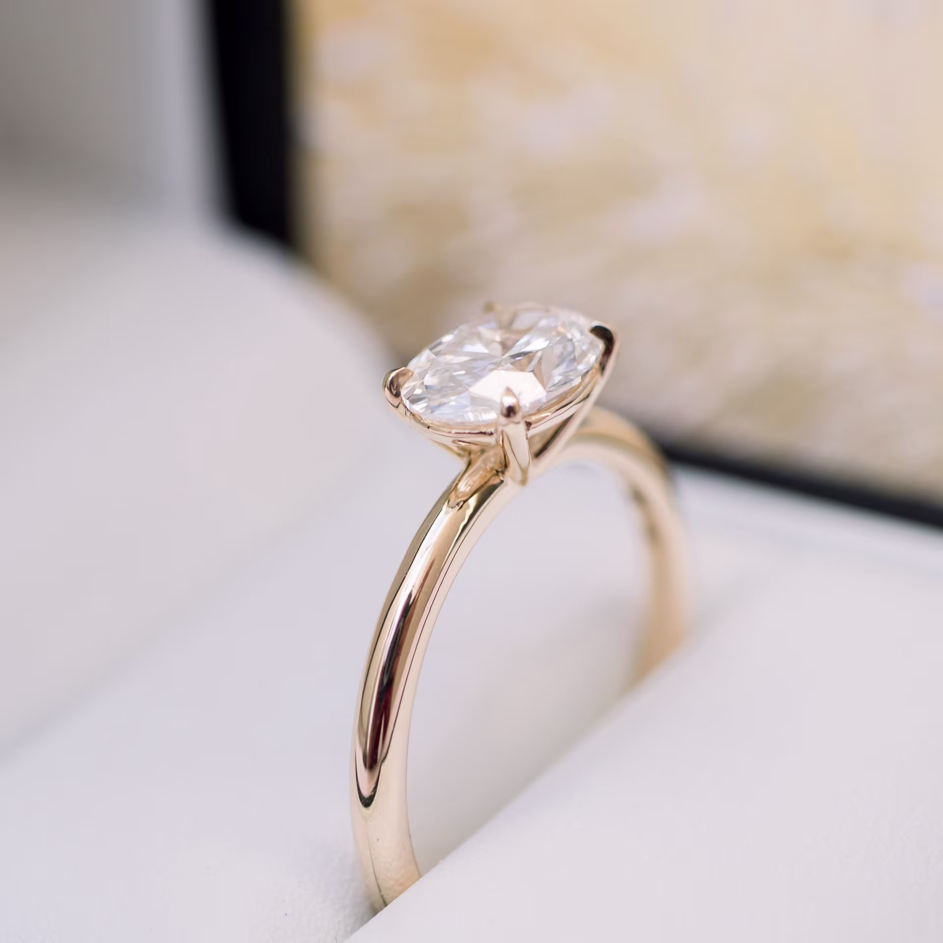 14k Yellow Gold Oval East-West Solitaire Diamond Engagement Ring featuring 1.5 ctw Lab Diamonds