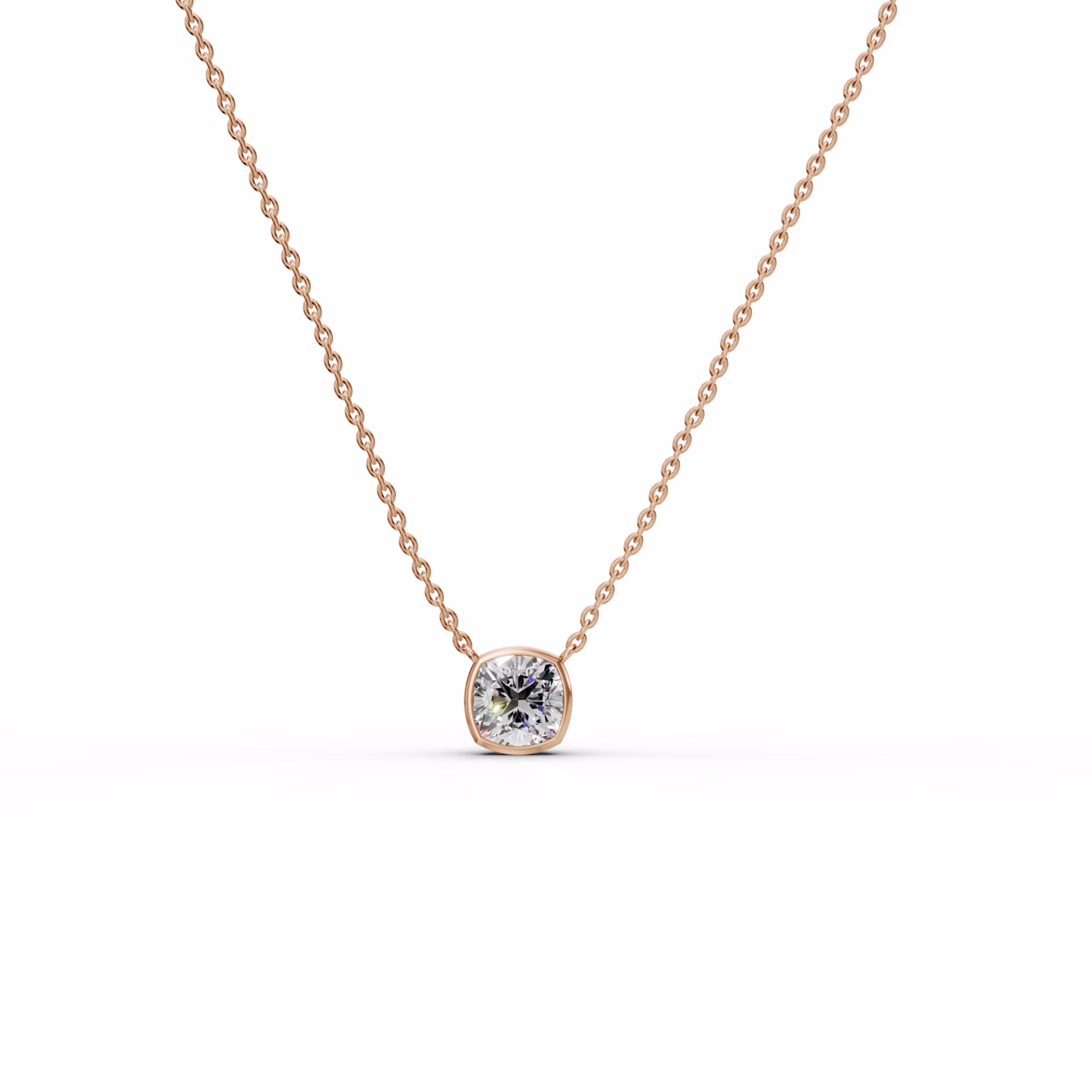 1.5 Carat Synthetic Diamonds set in Rose Gold 1.5ctw Single Bezel Set Cushion Diamond Pendant in 14k Rose Gold (Main View)