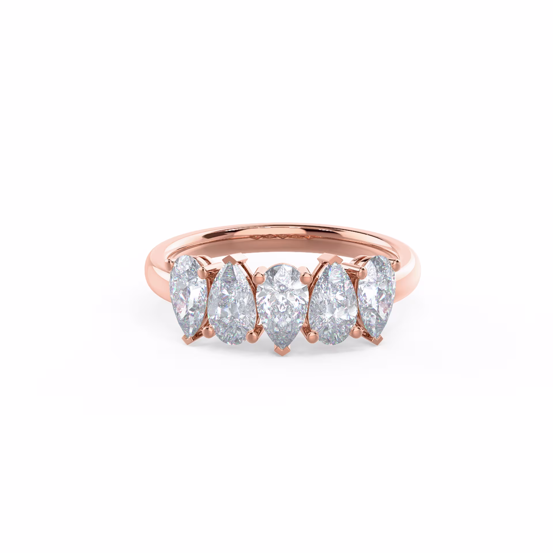 1.5 Carat Lab Diamonds Pear Alternating Five Stone in 14k Rose Gold (Main View)