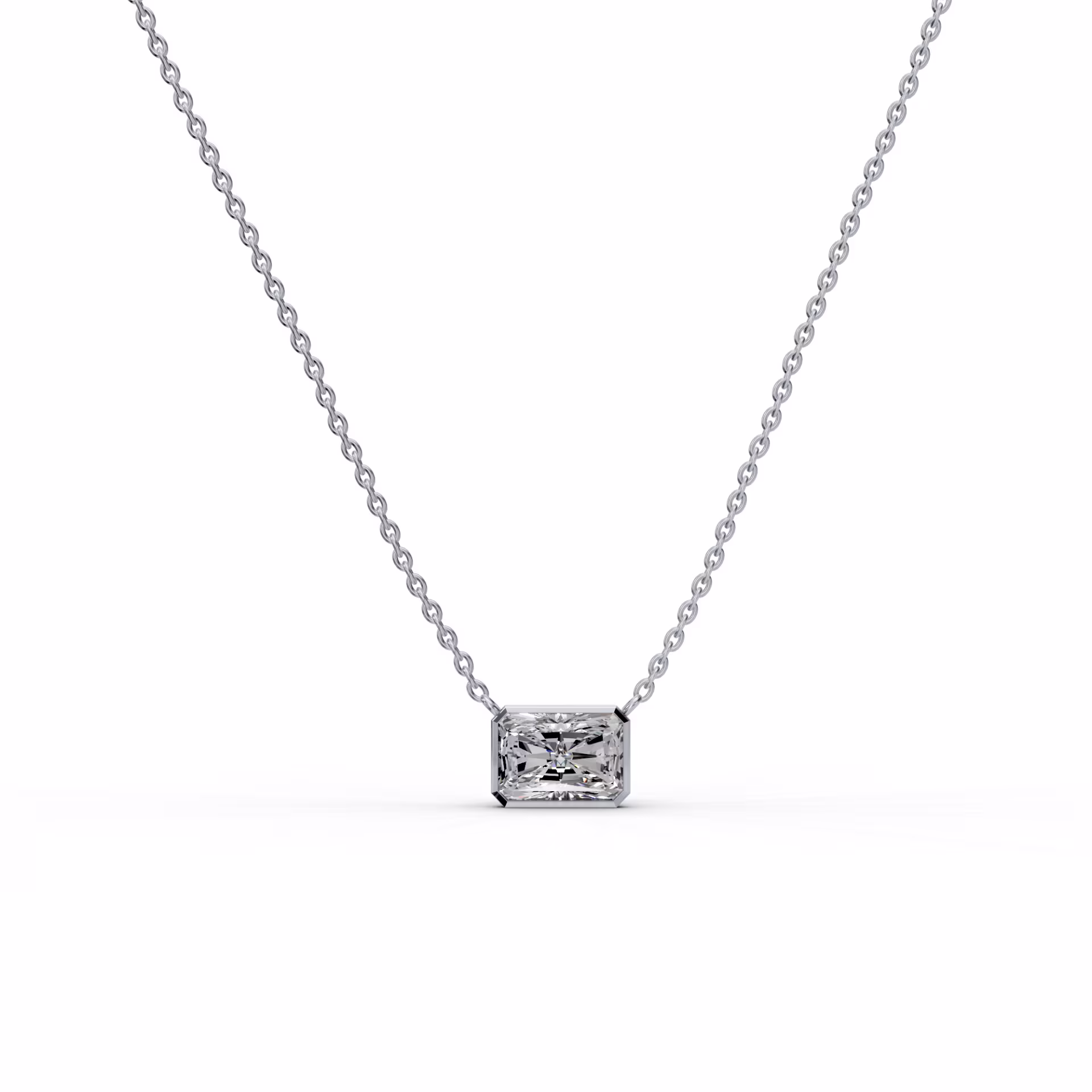 1.5 Carat Man Made Diamonds set in 18k White Gold 1.5ctw Single Bezel Set Radiant Diamond Pendant in 18k White Gold