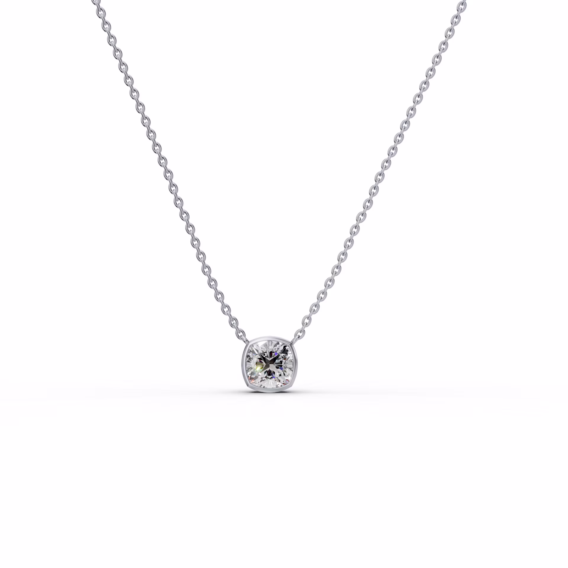 18 Karat White Gold Cushion Floating Bezel Pendant featuring High Quality 1.5 ctw Lab Diamonds (Main View)