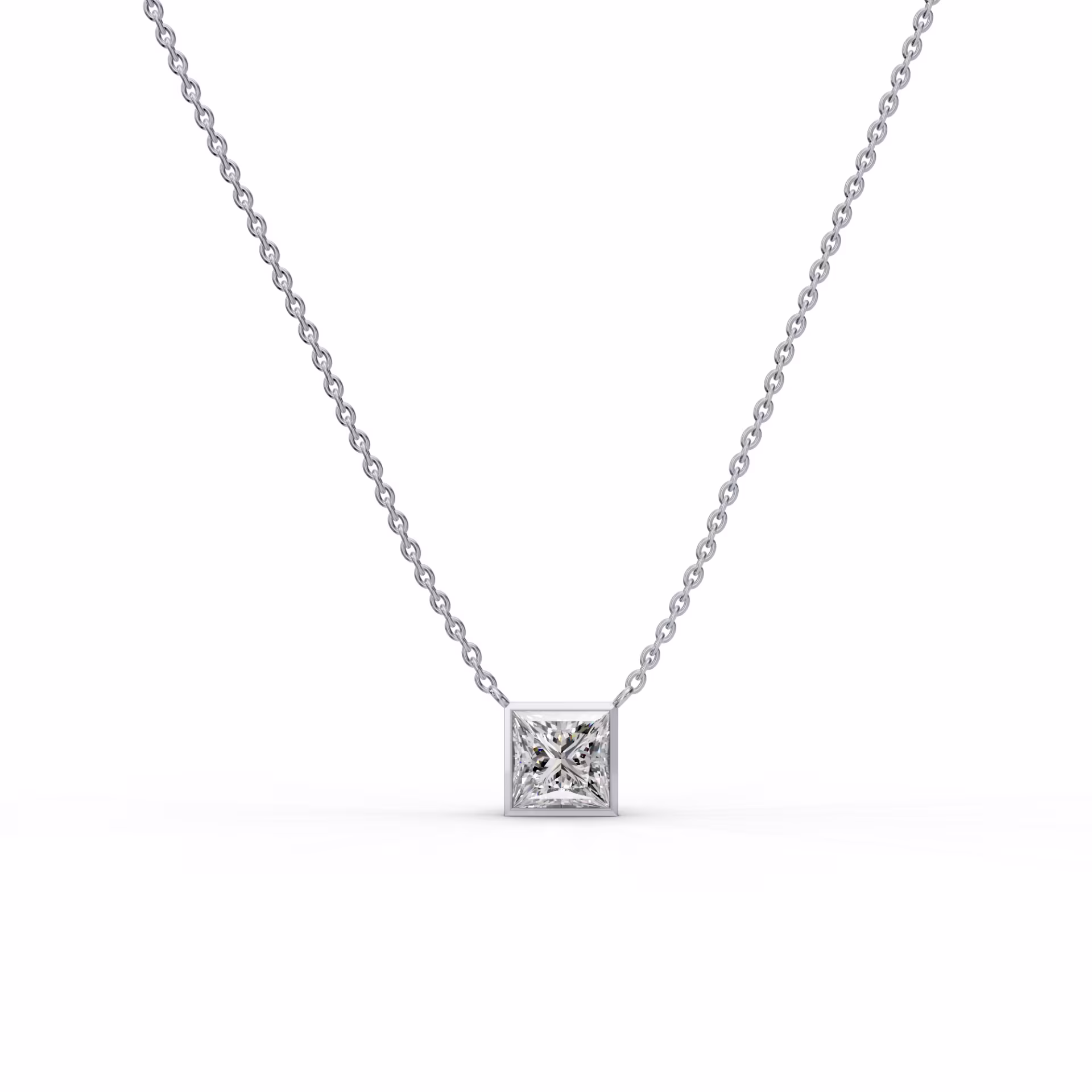 1.5 Carat Diamonds set in White Gold 1.5ctw Single Bezel Set Princess Diamond Pendant in 18k White Gold